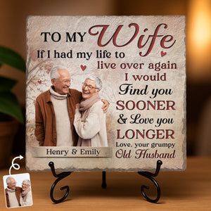 Custom Photo Square Shaped Stone With Stand - Personalized Anniversary Wedding Gifts For Husband And Wife, Him And Her - Found Late, Loved Forever