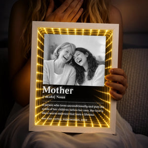 Custom Photo Infinity Mirror Light Box - Personalized Mother's Day Birthday Gifts For Mom - Mom Means Everything