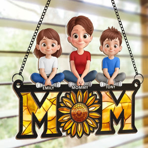 Custom Window Hanging Suncatcher Ornament - Personalized Mother's Day Birthday Gifts For Mom, Grandma - Sunflower Love, Forever