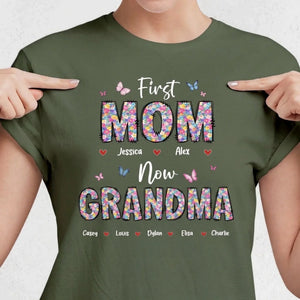 Custom Unisex T-shirt, Premium T-shirt, Hoodie - Personalized Mother's Day Birthday Gifts For Mom, Grandma - First Mom Now Grandma Floral