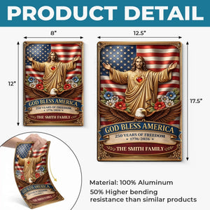 Custom Home Decor Metal Sign - Personalized America 250th Anniversary Gifts For Mom, Dad, Brother, Sister, Kids - Built On Freedom, Led By Love