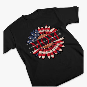 Custom Faux Embroidery Unisex T-shirt, Premium T-shirt, Hoodie - Personalized Mother's Day Birthday Gifts For Mom, Grandma - Patriotic Petals, Mama Pride