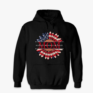Custom Faux Embroidery Unisex T-shirt, Premium T-shirt, Hoodie - Personalized Mother's Day Birthday Gifts For Mom, Grandma - Patriotic Petals, Mama Pride