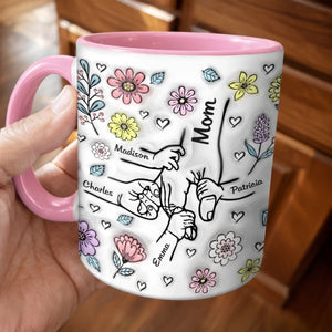Custom 3D Inflated Effect Printed Accent Mug - Personalized Mother's Day Gifts For Mom, Grandma - Holding Your Hand, Holding My Heart