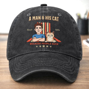 Custom Vintage Washed Denim Baseball Cap - Personalized Birthday Gifts For Cat Lovers, Cat Mom And Dad - My Cat Is My Boss