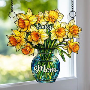 Custom Window Hanging Suncatcher Ornament - Personalized Mother's Day Birthday Gifts For Mom, Grandma - Her Flowers Forever Bloom
