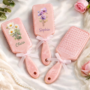 Custom Birth Month Flower Paddle Hair Brush - Personalized Thank You Graduation Birthday Gifts For Her, Friends, Sisters, Daughters, Mother, Bridesmaid - A Touch Of Floral Charm