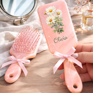 Custom Birth Month Flower Paddle Hair Brush - Personalized Thank You Graduation Birthday Gifts For Her, Friends, Sisters, Daughters, Mother, Bridesmaid - A Touch Of Floral Charm