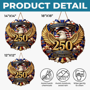 Custom Wood Sign - Personalized America 250th Anniversary Gifts For Mom, Dad, Brother, Sister, Kids - Family And The American Dream