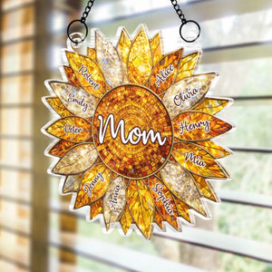 Custom Sunflower Window Hanging Suncatcher Ornament - Personalized Mother's Day Birthday Gifts For Mom, Grandma - The Sunshine Of Our Family