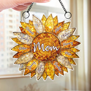 Custom Sunflower Window Hanging Suncatcher Ornament - Personalized Mother's Day Birthday Gifts For Mom, Grandma - The Sunshine Of Our Family