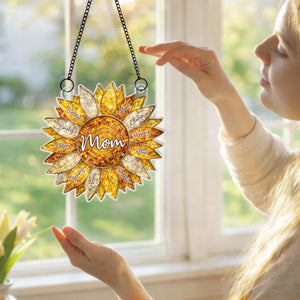 Custom Sunflower Window Hanging Suncatcher Ornament - Personalized Mother's Day Birthday Gifts For Mom, Grandma - The Sunshine Of Our Family