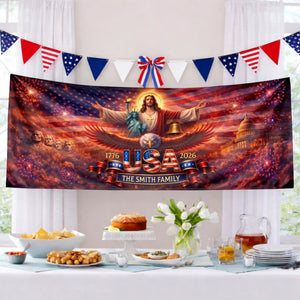 Custom Polyester Outdoor Banner - Personalized America 250th Anniversary Gifts For Mom, Dad, Brother, Sister, Kids - Courage Lights The Way