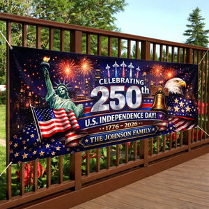 Custom Polyester Outdoor Banner - Personalized America 250th Anniversary Gifts For Mom, Dad, Brother, Sister, Kids - United We Stand Stronger Together