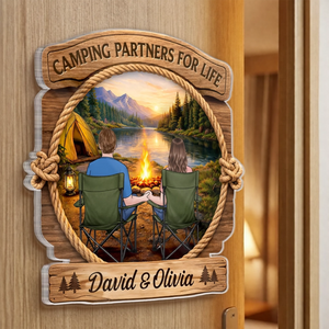 Custom Door Magnet - Personalized Anniversary Wedding Camping Gifts For Campers, Husband And Wife, Him And Her - Camping Partners For Life