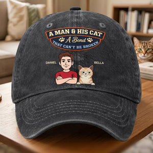 Custom Vintage Washed Denim Baseball Cap - Personalized Father's Day Birthday Gifts For Cat Lovers, Cat Mom And Dad - My Pet My Joy