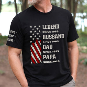 Custom Unisex T-Shirt With Design On Sleeve - Personalized Father's Day Birthday Gifts For Dad, Grandpa - World’s Okayest Grandpa