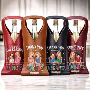 Custom Leather Wine Bag - Personalized Funny Gifts For Coworker, Work Bestie - Thanks For The Laughs At Work