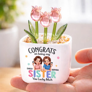 Custom Glass Everlasting Tulips - Personalized Best Friend Birthday Gifts For Women, Besties, Sisters, BFF - Congrats, You Got Me