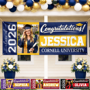 Custom Photo Polyester Outdoor Banner - Personalized Graduation Gifts For Him, Her - Hard Work Pays Off