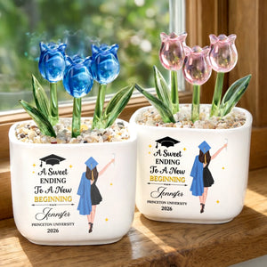 Custom Glass Everlasting Tulips - Personalized Graduation Gifts For Her - New Beginnings Bloom Beautifully