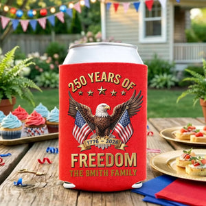 Custom Can Cooler Sleeve - Personalized America 250th Anniversary Gifts For Mom, Dad, Brother, Sister, Kids - Proud To Stand United