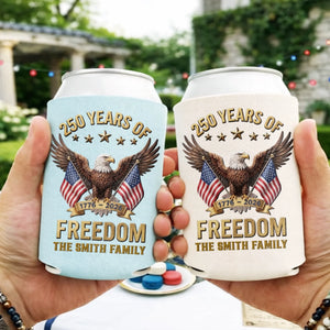 Custom Can Cooler Sleeve - Personalized America 250th Anniversary Gifts For Mom, Dad, Brother, Sister, Kids - Proud To Stand United