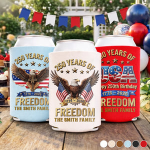 Custom Can Cooler Sleeve - Personalized America 250th Anniversary Gifts For Mom, Dad, Brother, Sister, Kids - Proud To Stand United