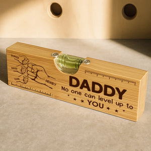 Custom Wooden Bottle Opener With Built-in Spirit Level - Personalized Father's Day Birthday Gifts For Dad, Grandpa - Dad Level Always Perfect