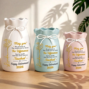 Custom Flower Vase With Ribbon - Personalized Retirement Gifts For Women, Men - Cheers To The Next Chapter