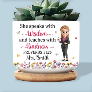 Custom Home Decor Ceramic Plant Pot - Personalized Birthday Gifts For Teachers - She Teaches With Kindness