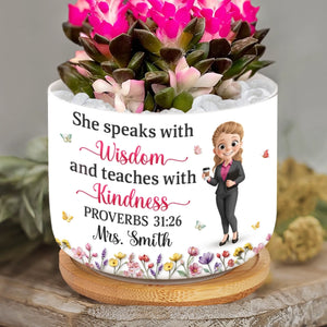 Custom Home Decor Ceramic Plant Pot - Personalized Birthday Gifts For Teachers - She Teaches With Kindness