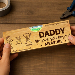 Custom Wooden Bottle Opener With Built-in Spirit Level - Personalized Father's Day Birthday Gifts For Dad, Grandpa - Level Up Your Spirits