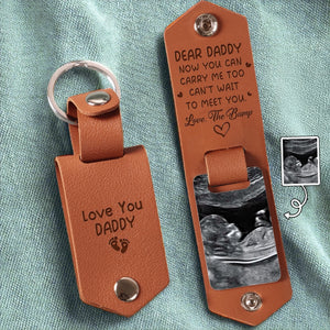 Custom Photo Engraved Leather Keychain - Personalized Father's Day, Baby Shower, Gender Reveal Gifts For New Dads, Grandpas - Your Little Miracle Is On The Way