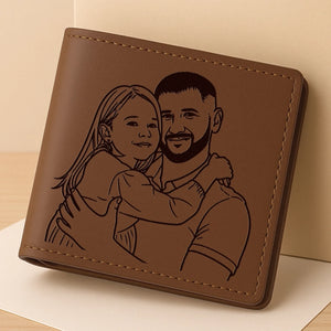 Custom Photo Engraved Bifold Leather Wallet Two Sides - Personalized Father's Day Birthday Gifts For Dad - You Are My Hero