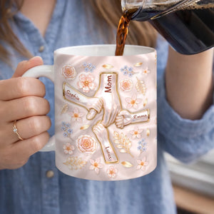 Custom 3D Inflated Effect Printed Mug - Personalized Birthday Gifts For Mom, Grandma - Floral Family Keepsake