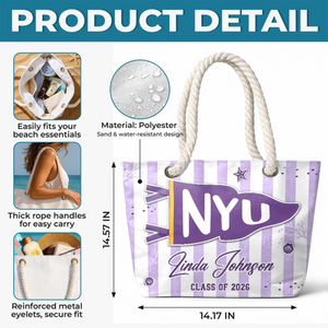 Custom Beach Bag - Personalized Summer Vacation And Travel, Graduation Gifts For Him, Her - Poolside Campus Pride