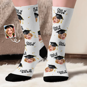Custom Photo Middle Tube Socks - Personalized Graduation Gifts For Him, Her - Walking On Graduation Dreams