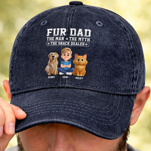 Custom Vintage Washed Denim Baseball Cap - Personalized Father's Day Gifts For Dog Cat Lovers, Dog Dad, Cat Owners - Blessed By Fur & Love