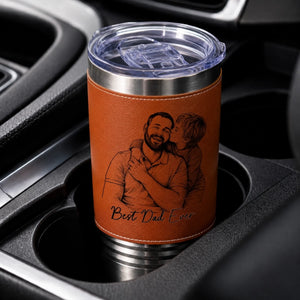 Custom Photo Printed Leather Tumbler - Personalized Father's Day Birthday Gifts For Dad, Grandpa - Faith Family Fatherhood