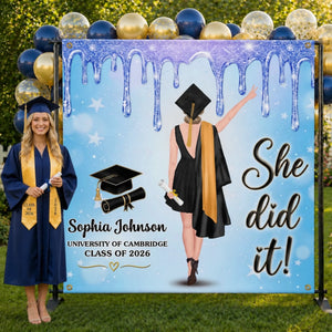 Custom Backdrop - Personalized Graduation Gifts For Him, Her - She Came, She Slayed, She Graduated