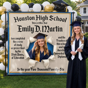 Custom Photo Backdrop - Personalized Graduation Gifts For Him, Her - She Earned The Spotlight