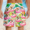 Custom Photo Tropical Hawaiian Aloha Men Beach Shorts - Personalized Summer Vacation And Travel Gifts For Dog Cat Lovers, Dog Dad And Mom, Cat Owners - Furry Vibes, Flamingo Skies