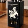 Custom Photo Pen Holder With Clock - Personalized Anniversary Wedding Gifts For Husband And Wife, Him And Her - Captured Moments, Timeless Love