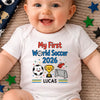 Custom World Football Baby Onesie - Personalized Baby Shower, Gender Reveal Gifts For Football Lovers, New Moms, New Dads - Gold Cup First Win