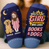 Custom Crew Socks - Personalized Bookish Gifts For Book Lovers, Bookworms, Readers, Dog Lovers, Dog Mom - Read More, Worry Less