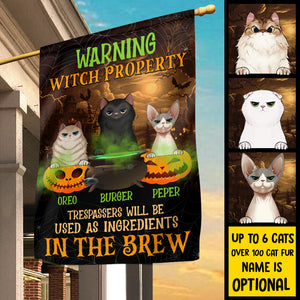 Warning Witch Property - Personalized Funny Cat Flag.