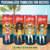 Chibi Summer Vacation Sunset - Personalized Skinny Tumbler - Gift For Bestie