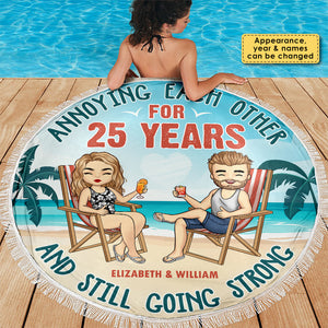 Husband Wife Annoying Each Other - Personalized Round Beach Towel - Gift For Couples, Husband Wife