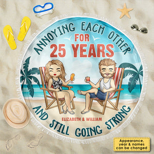 Husband Wife Annoying Each Other - Personalized Round Beach Towel - Gift For Couples, Husband Wife